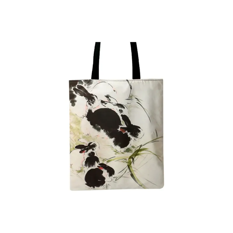 RABBITUU Canvas Bag, Tote Bag, Shoulder Bag Medium Size Unisex White-2