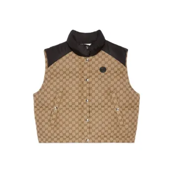 GUCCI Women's Gg Cotton Canvas Puffer Vest Camel/Brown