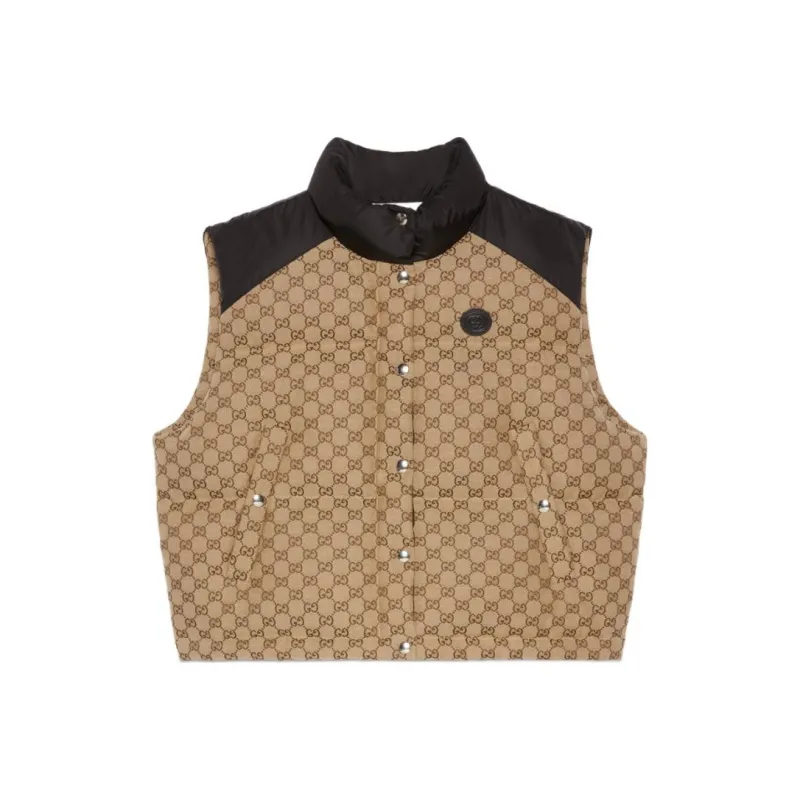 GUCCI Women's Gg Cotton Canvas Puffer Vest Camel/Brown-0