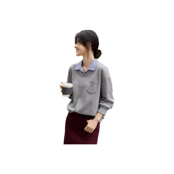 XWI Sweatshirt Women's Light Heather Gray With Accidental Blue Plaid