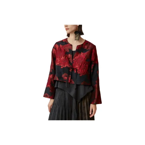 Contour Cropped Coats Women's Red Flower