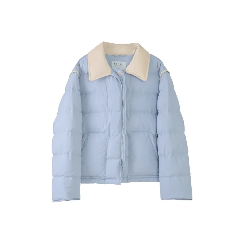 Fstudio Korean Petite 90 Fill Power White Duck Down Thickened Long Sleeved Down Jacket Women's Blue-0