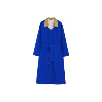 WEEKEND MaxMara Party Collection Water Repellent Cotton Canvas Duster Coat Trench Coat Women's Blue