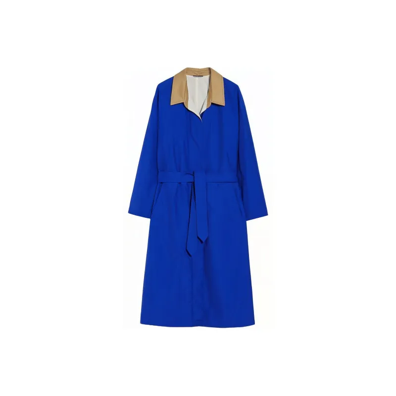 WEEKEND MaxMara Party Collection Water Repellent Cotton Canvas Duster Coat Trench Coat Women's Blue-0