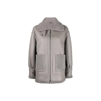 FENDI Leather Jackets Women's Gray