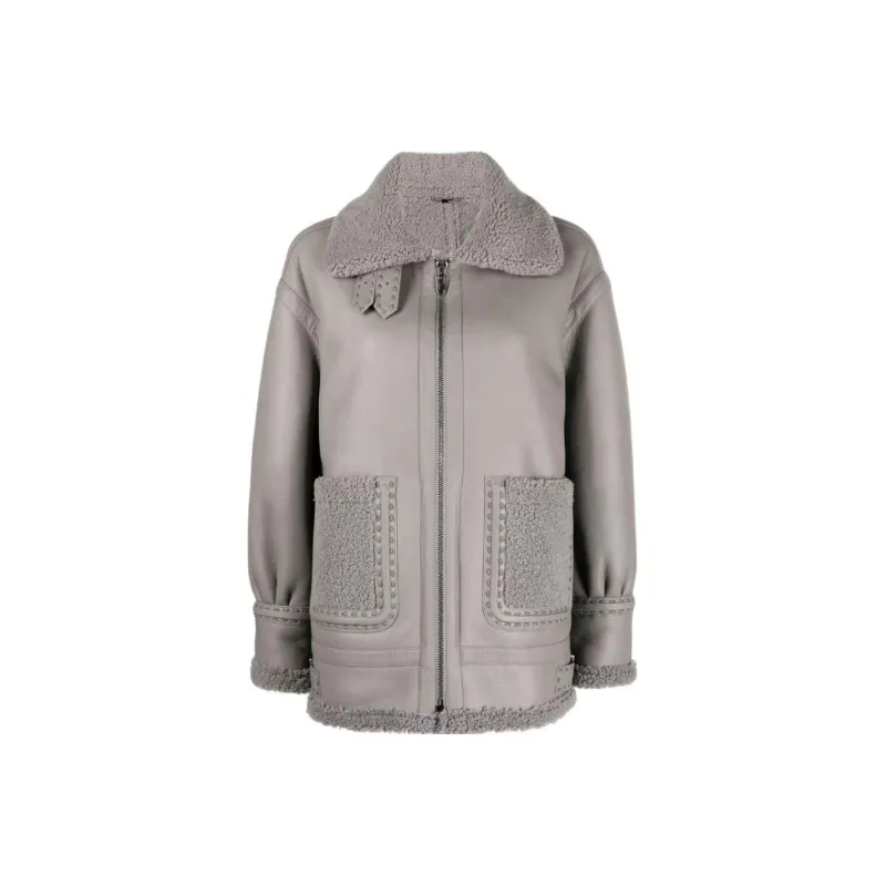 FENDI Leather Jackets Women's Gray-0