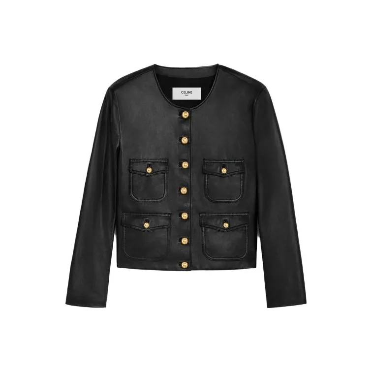 CELINE Leather Jacket Women's Black-0