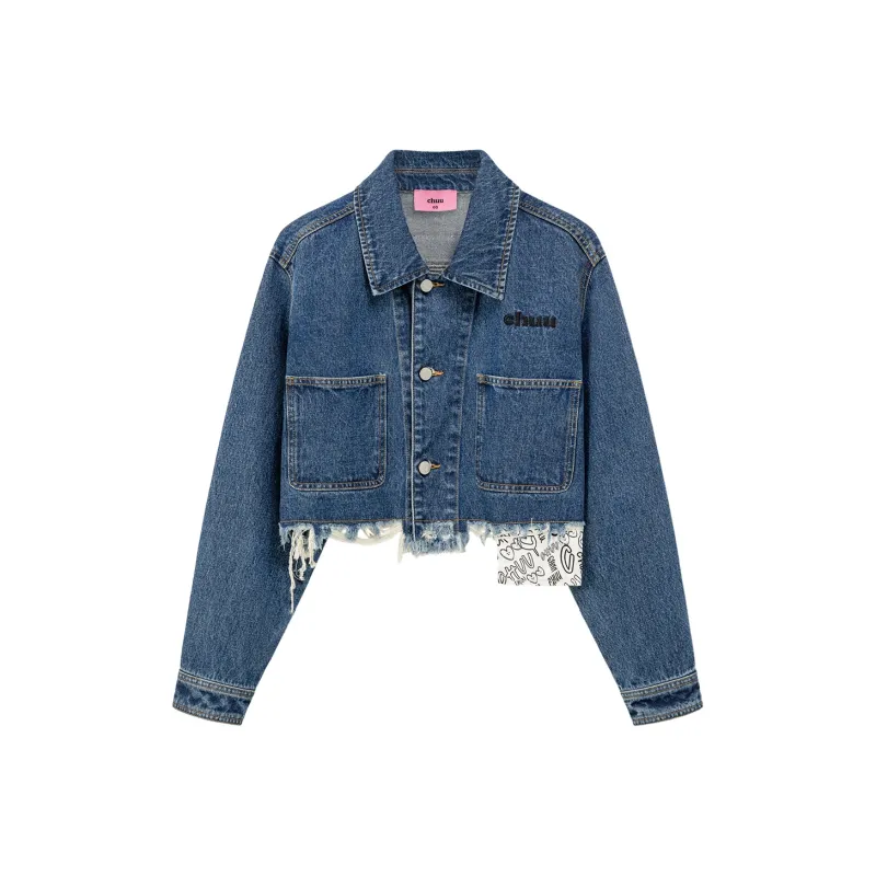 CHUU Cropped Coats Women's Dark Denim Blue-0