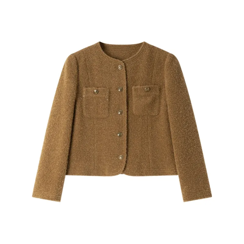 VIMLY Cropped Coats Women's Coffee Brown-0