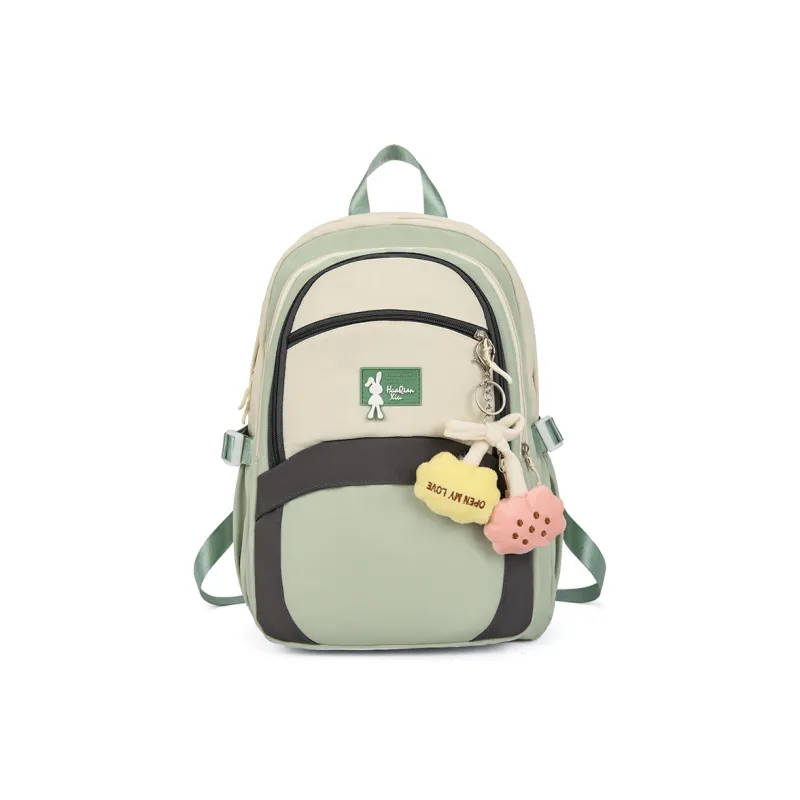 Yalu Nylon Backpack Regular Unisex Black/Green/Pink-6
