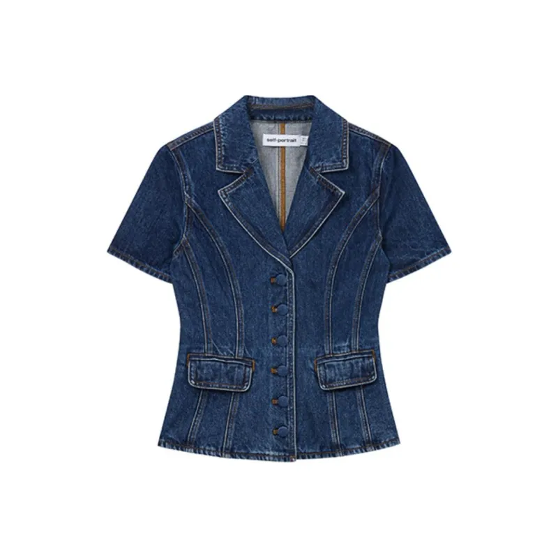 Self portrait Business Suit Women's Denim Blue-0