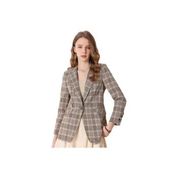 FENHONGMALI Business Suit Women's Apricot Blue Check