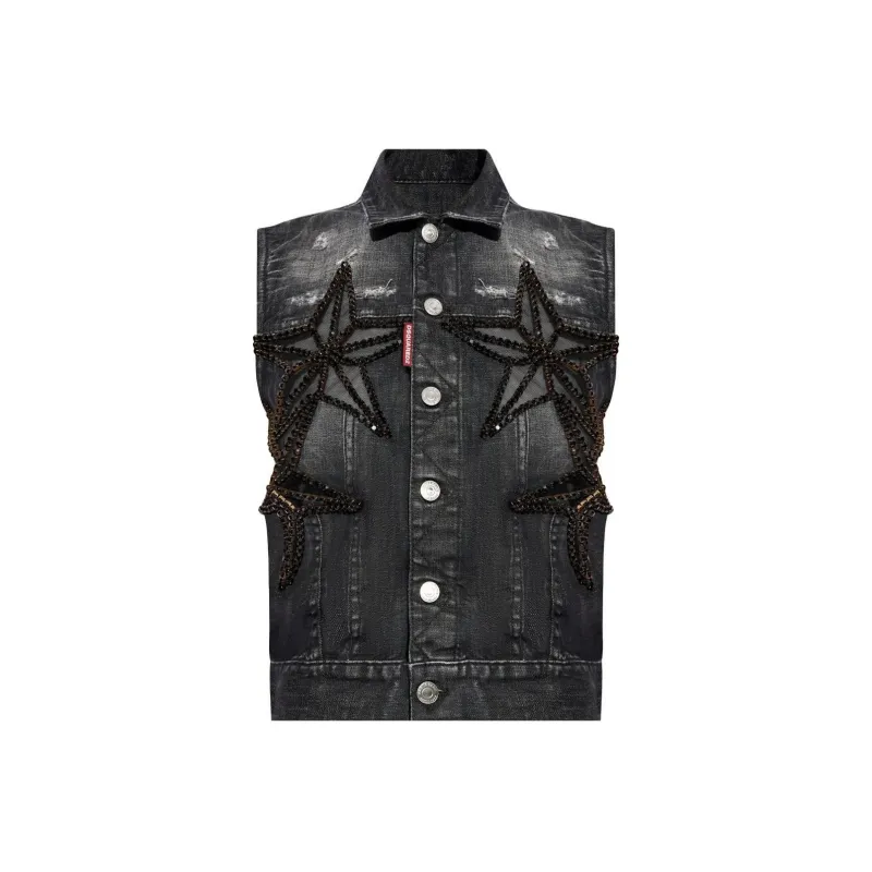 DSQUARED2 Crystal-embellished Denim Waistcoat-0