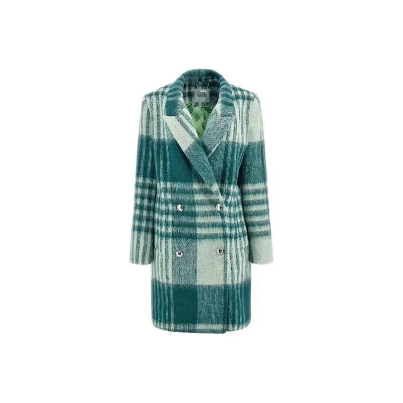 GUESS Wool Blend Check Coat Coats Women's Green-0