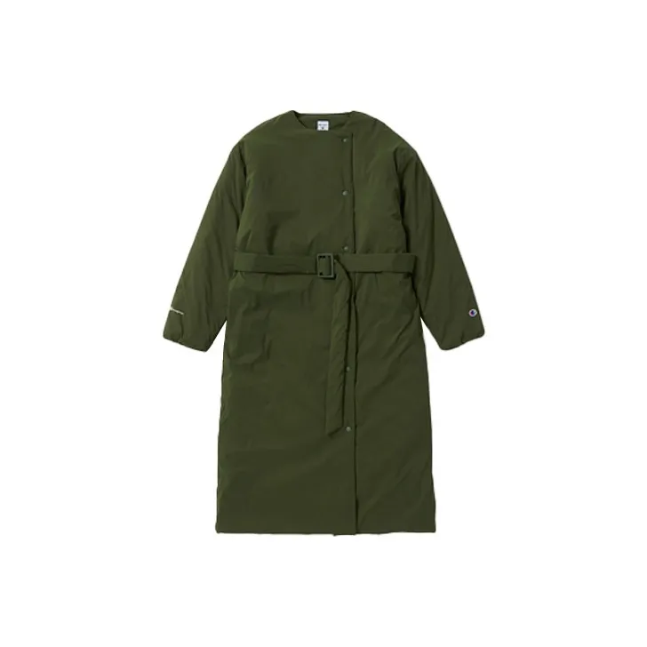 Champion FW21 Letter Solid Color Crew Neck Loose Fit Long Puffer Jacket Japan Version Women's-0