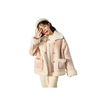 Tonlion Cropped Coats Women's Light Pink Red