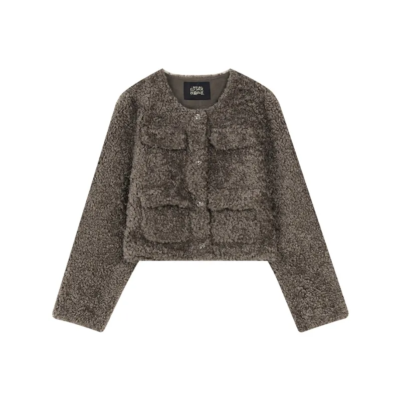ELF SACK Cropped Velvet Coat With A Design Touch Women's-0