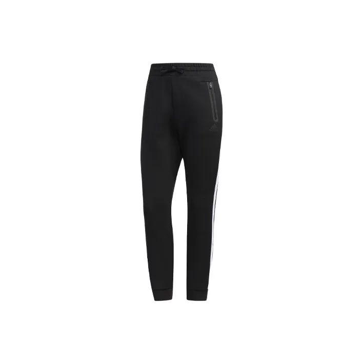 Adidas Knitted Sports Pants Women's Black White-0