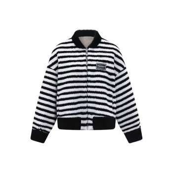 MacyMccoy Velvet Jackets Women's Black White Stripes