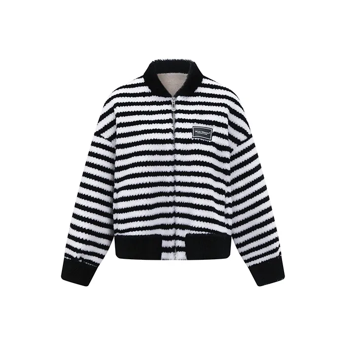 MacyMccoy Velvet Jackets Women's Black White Stripes-0