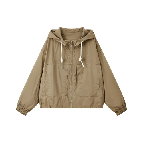 Yu Qianwen Cropped Coats Women's Sand Mist Camel