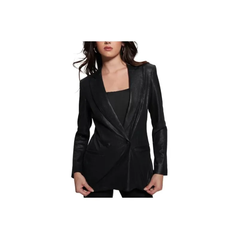 GUESS Eco Emelie Faux-Suede Blazer Business Suits Coats Women's Black-0