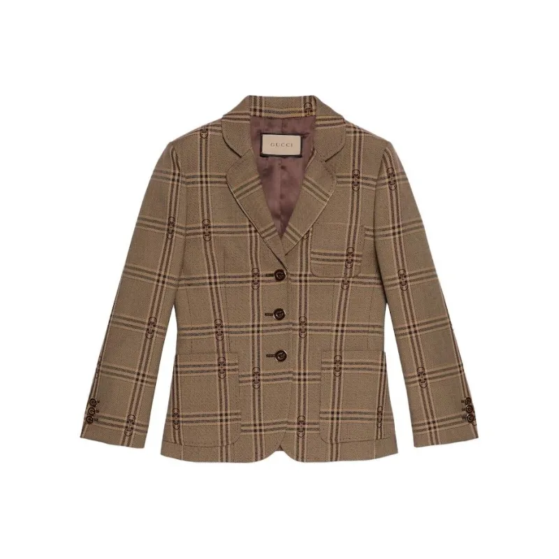 GUCCI Checkered Button-Up Blazer-0