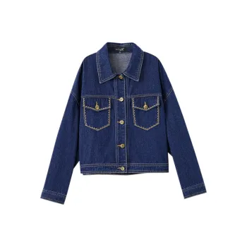 OUNIXUE Denim Jacket Women's Dark Blue