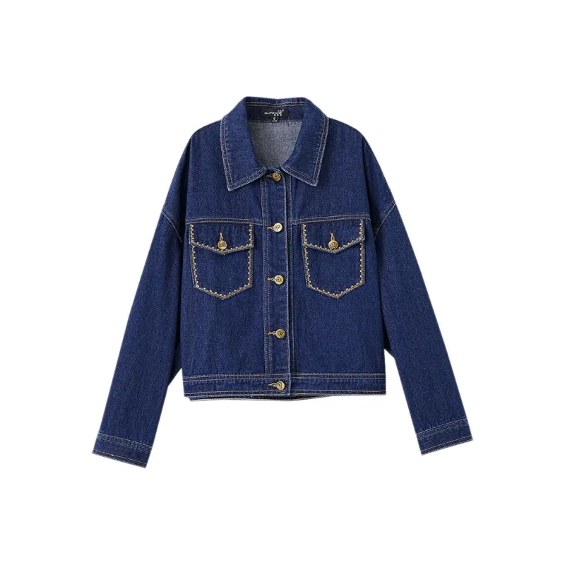 OUNIXUE Denim Jacket Women's Dark Blue-0