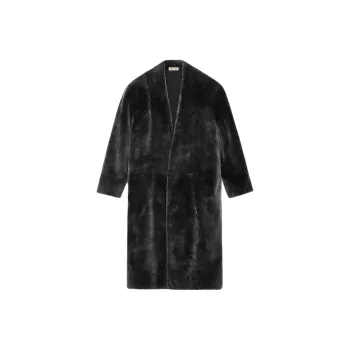 Fear Of God SS24 Season 8 Collection Shearling Lapelless Overcoat Leather Jacket Women's Black/Black