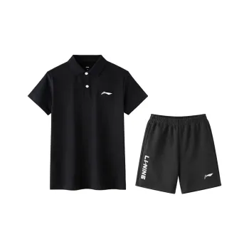 LiNing Table Tennis Series Casual Sportswear Men's Black Short Sleeved Shirt+Black Shorts