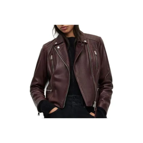 ALLSAINTS Leather Jackets Women's Deep Red