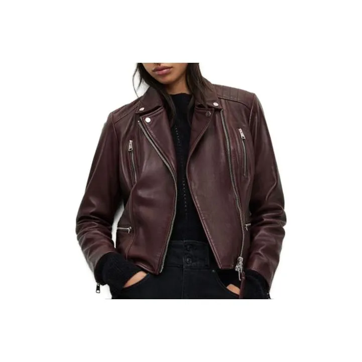 ALLSAINTS Leather Jackets Women's Deep Red-0
