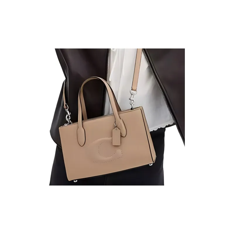 COACH Cow Leather Tote Bag, Shopping Bag, Shoulder Bag, Crossbody Bag, Handbag Trumpets Women's Beige-5
