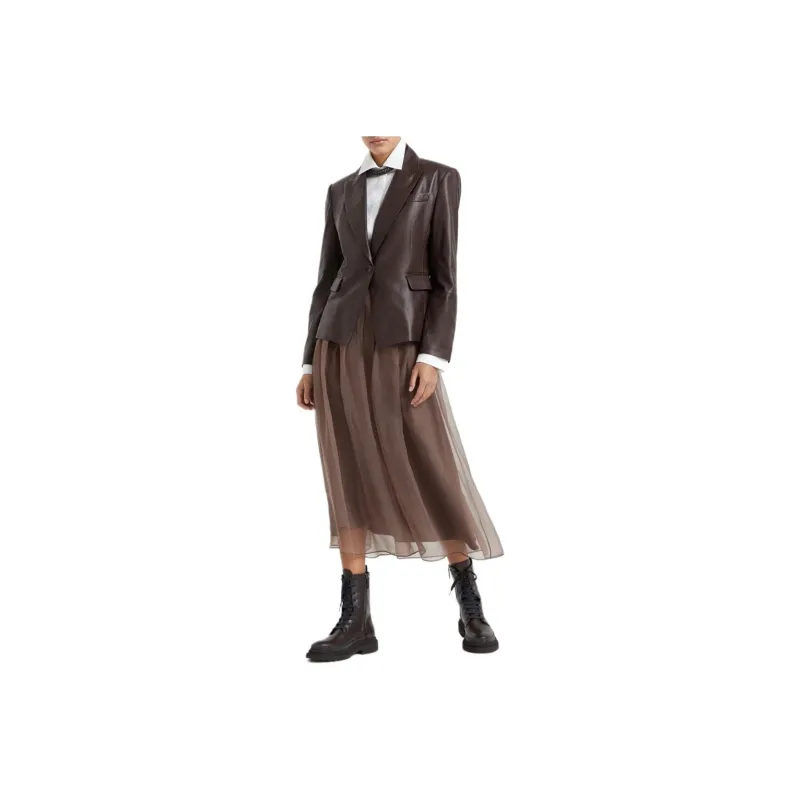 Brunello Cucinelli Single-Breasted Leather Jacket-0