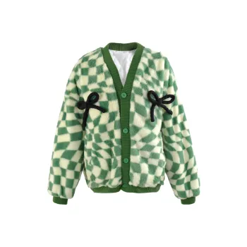 CLOUD SEASON Plaid Collarless Loose Fit Thickened Puffer Jacket Women's Green