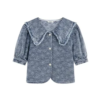 Pit Cropped Coats Women's Medium Denim Blue