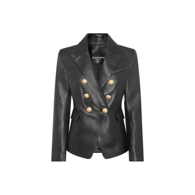 BALMAIN Double-breasted Leather Blazer-0