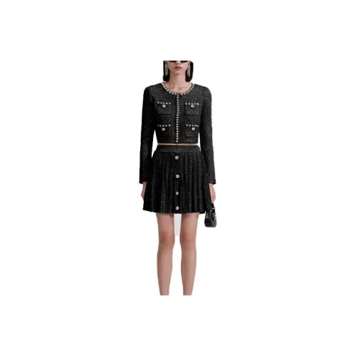 Self-portrait Cropped Coats Women's Black
