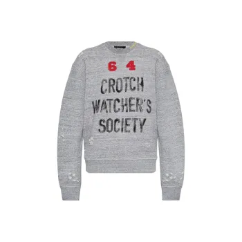 DSQUARED 2 Slogan Printed Crewneck Distressed Sweatshirt