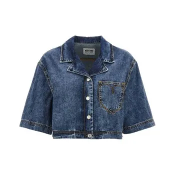 MOSCHINO Jeans Button Up Cropped Denim Shirt
