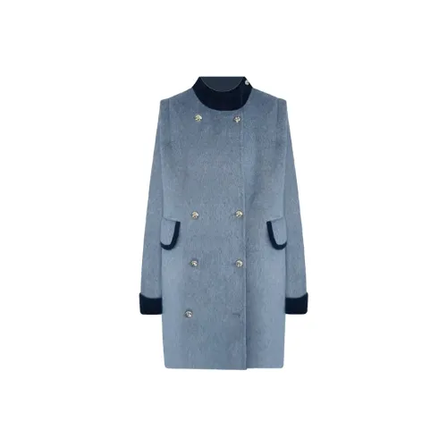 PAZZO Loose Fit Woolen Coat Women's Color Blocking