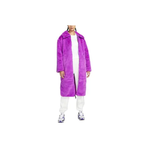 Nike Sportswear Women's Plush Faux Fur Swoosh Long Jacket Purple Velvet