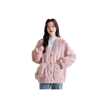 Tonlion Velvet feel Coat Women's Leather Pink