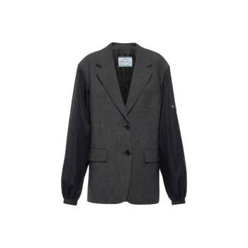 PRADA Single Breasted Wool And Re Nylon Jacket Business Suit Coat Women's Slate Gray