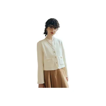 Olrain Cropped Coats Women's Creamy Apricot
