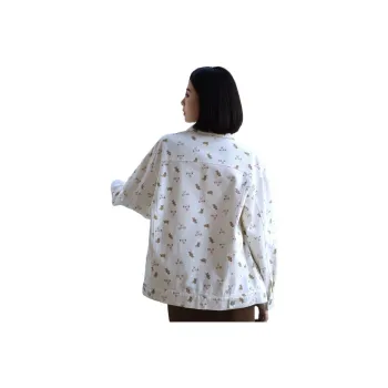 You Cow Me Pants Denim Jacket Women's Beige Base Print