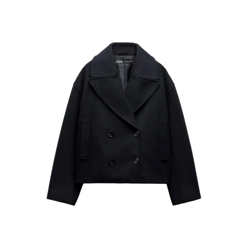 ZARA Cropped Coats Women's Blue-0