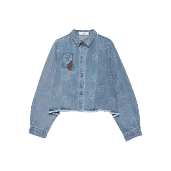 MUGUOGUOMU Cropped Coat Women's Light Denim Blue