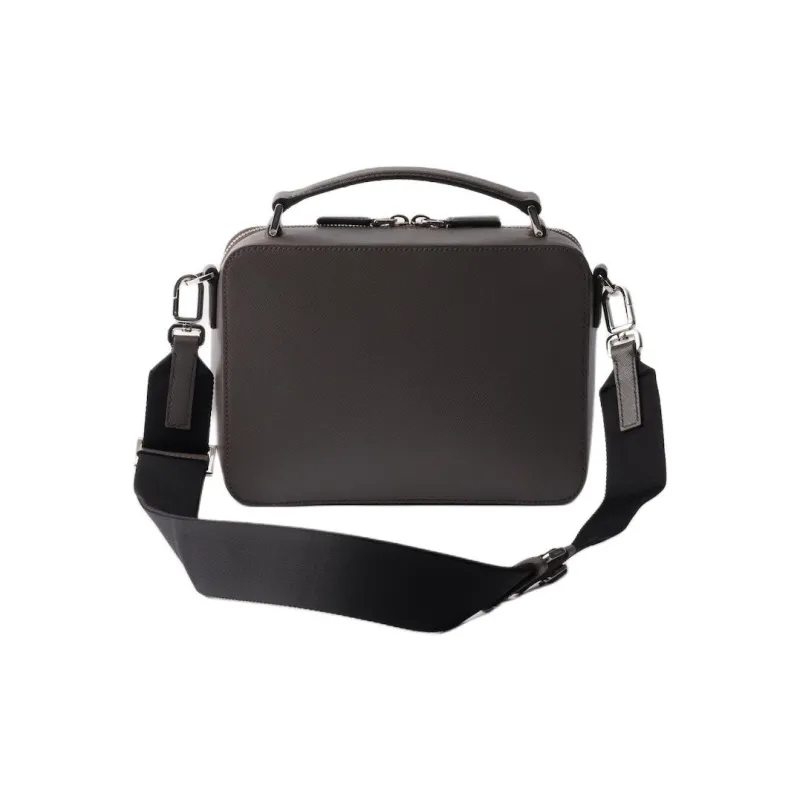 PRADA Saffiano Cow Leather Handbag Men's Gray-2